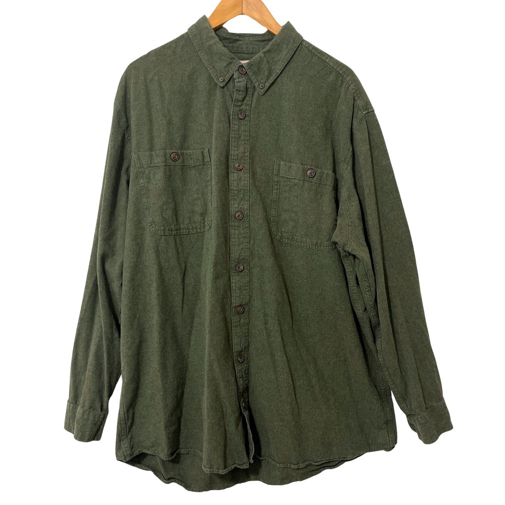 Duluth Trading Co Button Down Shirt 2XL Tall Green Cotton Workwear Gorpcore